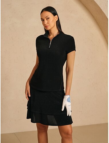  Femmes T-shirt POLO Noir Manche Courte Top Vêtements de golf pour femmes, tenues, vêtements