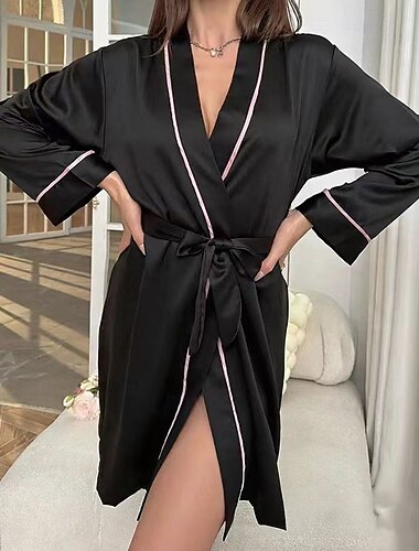  Dames Loungewear Gewaad Modieus Casual Zacht Heldere kleur Lapwerk Jurken Huis Vakantie Lange mouw V-hals blauw Zwart Wit Blozend Roze Wijn Zomer Lente Herfst Normale pasvorm