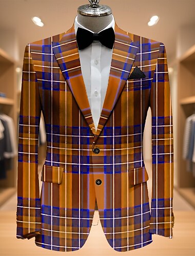  رجالي منقوش جاكيت بليزر معطف موضة مريح متنفس فني كاجوال مناسب للبس اليومي ملابس الحفلات والسهرات فضفاض جيب طباعة ثلاثية الأبعاد Buttons كل الفصول حز كم طويل أحمر بني