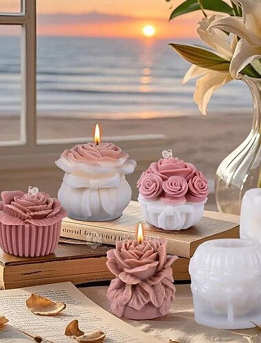  Moule en silicone pour bougie rose 3D - Moule pour bougie bouquet de roses - Moule pour bougie parfumée - Moule en béton pour fleurs - Moule pour diffuseur de parfum DIY - Moule pour décoration de