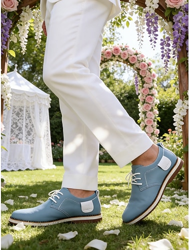  Casual blauwe Oxford-schoenen voor heren – comfortabele veterschoenen met een zacht bovenwerk, ideaal voor dagelijks gebruik, werk, informele uitjes en bruiloften.