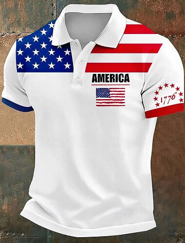  4 juillet 2026, 250e anniversaire Homme Drapeau Américain Polo Manche Courte Polos Revers Occasionnel Athleisure Tenue quotidienne Vêtements de festival Impression 3D Boutons Été Bleu Blanche Violet