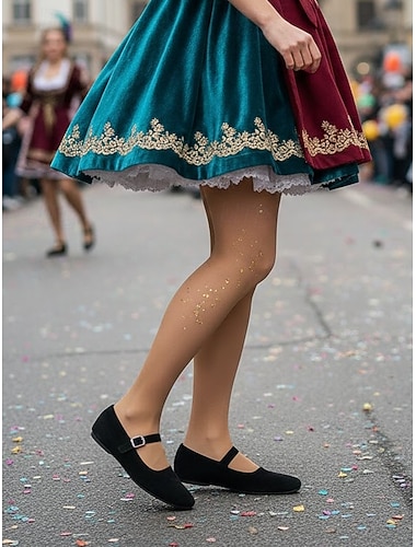  Damen Mardi Gras Senfgelbe Mary Jane Ballerinas mit quadrater Zehenform – Retro-Stil bequeme Passform perfekt für Karneval Festivals und den täglichen Gebrauch