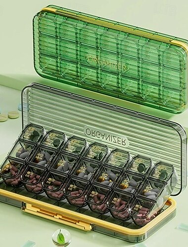  علبة حبوب أسبوعية لمدة 7 أيام، منظم أدوية محمول مزود بـ 14/21 قسمًا، حافظة حبوب سفر مقاومة للرطوبة للاستخدام اليومي، صندوق تخزين أدوية عملي