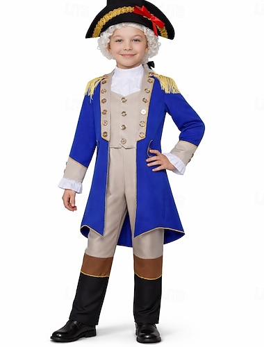  250e anniversaire des États-Unis Rococo Baroque Tenues Manches longues George Washington Epoque Coloniale Guerre d'indépendance américaine Déguisement Garçons Carnaval Jour de l'indépendance 4 juillet