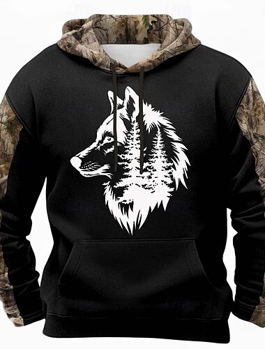  Per uomo Lupo Felpa con Cappuccio Felpa Moda Classico Manica Lunga Girocollo All'aperto Caccia Nero Marrone Cachi Marrone 2 Coulisse Autunno Inverno progettista S M L XL XXL XXXL
