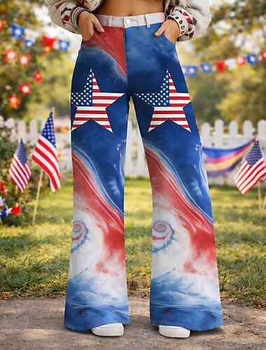  250. rocznica USA Retro / vintage 1970 Spodnie Spodnie z szerokimi nogawkami Hipisowskie Dyskoteka Wysoka talia Strój na bal maskowy Damskie Bal maskowy 4 lipca Impreza Dzień Niepodległości Dla