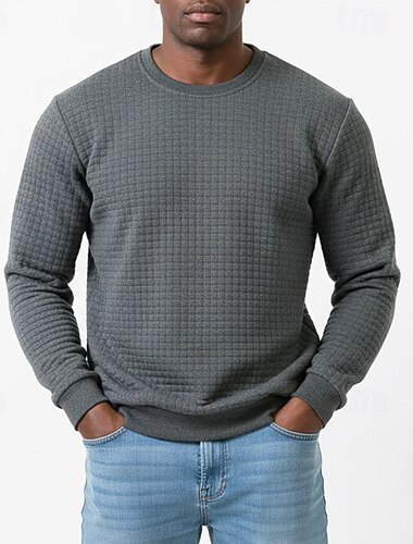  Herren Sweatshirt Waffel-Sweatshirt Pullover Kapuzensweatshirt Aprikose Schwarz Weiß Armeegrün Grau Rundhalsausschnitt Einfach Strukturiert Lässig Täglich Sport & Outdoor Streetwear Cool