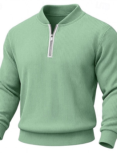  Herren Sweatshirt Kord Pullover Kapuzensweatshirt Pullover Viertelreißverschluss Sweatshirt Aprikose Dunkelgrün Grün Dunkelgray Leicht Blau Stehkragen Einfach Strukturiert Lässig Täglich Sport