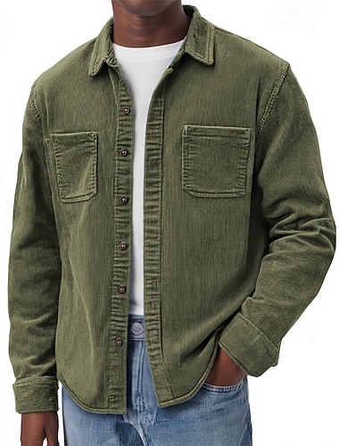  Voor heren Lichtgewicht jack Overhemdjack Vrijetijdsjas shacket Casual Dagelijks Zak Knop Lente Herfst Effen Kleur Streetwear Dagelijks Strijkijzer Normaal blauw Zwart Leger Groen Grijs Jacks