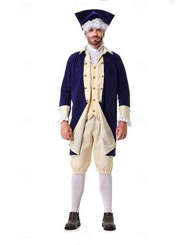  250e anniversaire des États-Unis Rococo Baroque Tenues Manches longues George Washington Alexander Hamilton Epoque Coloniale Déguisement Homme Carnaval Jour de l'indépendance 4 juillet Adultes