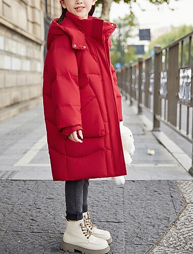  Kinderen Voor meisjes Donsjack Pufferjack Effen Kleur Sport Zak Houd Warm Windbestendig: Buiten jas bovenkleding 4-12 jaar Winter Zwart Blozend Roze Rood