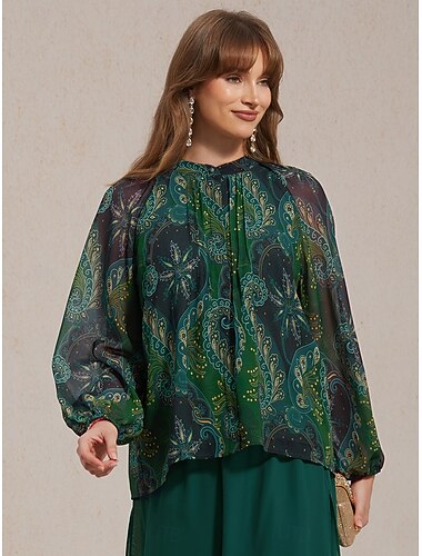  نسائي قميص بلوزة Buttons طباعة الرسم زخرفات عرقي موضة كم طويل كم ضيق V رقبة قمصان عادية فضفاض عمل عيد القديس باتريك أخضر ربيع & الصيف