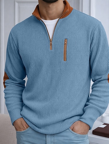  Férfi Kordbársony Ing Tee Top Hosszú ujjú ing Hosszú ujj Cipzár Ősz Tél Ősz & tél Színes Napi Texturált Alkalmi Becipzároz Túlméretezett Bő Hétköznapi Szabadtéri Utca Fekete Világoszöld Világoskék