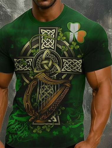  St. Patrick Herren Grafik Kleeblatt Kreuz T Shirt Kurzarmshirt T-Shirt Kurzarm T-Shirt 3D-Druck Rundhalsausschnitt Hemd Täglich Designer Lässig Party St.Patrick's Day Ferien Grün Sommer Frühling