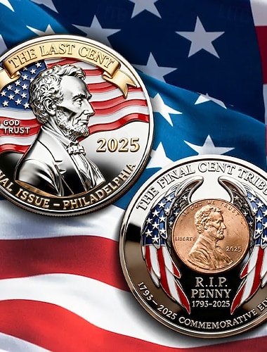  Gedenkmünze „The Last Cent“ – zur Ehrung von 232 Dienstjahren, Lincoln-Gedenkmünze aus Metall, Sammlermünze, Gedenkmünze zur amerikanischen Geschichte, vergoldetes Souvenir