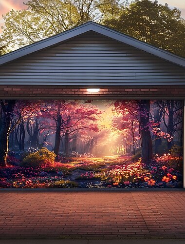  Copertura per porta del garage Grande appeso 森林 Vintage 3D Da serata All'aperto Sfondi di ripresa Porta d'ingresso Arredamento per la casa