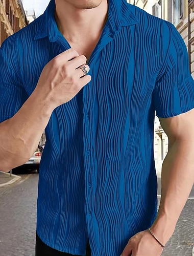  Herren Hemd Textur Freizeithemd Knopfhemd Schwarz Weiß Königliches Blau Grün Kurzarm Einfach Revers Lässig Täglich Bekleidung Mode Modern Lässig Bequem