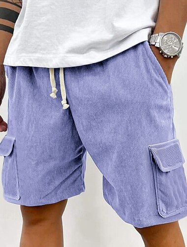  Herren Shorts Freizeitshorts Cordshorts Tasche Elastischer Bund Einfach Atmungsaktiv Knielang Outdoor Strand Urlaub Urlaub Mode Schwarz Hellgrün Mikroelastisch