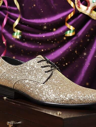  Männer Mardi Gras Glitzernde Lila Partyschuhe Funkelnde Schnürschuhe Modebewusstes Design mit Metallic-Details Perfekt für Karneval Festival und besondere Anlässe