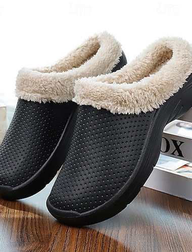  scarpe slip-on da uomo in similpelle nera con fodera in pile: calzature comode ed eleganti per un abbigliamento casual da casa e per rilassarsi