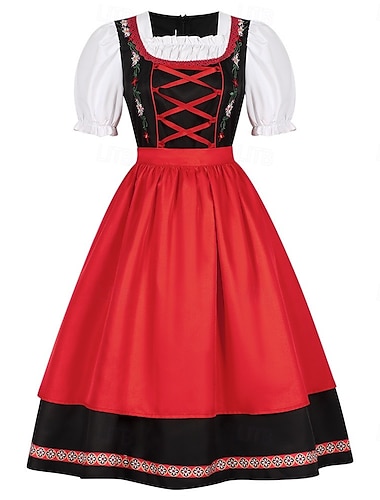  Carnaval Oktoberfest Robe Femme de ménage Bavarois Prairies Femmes Soirée Fête de la Bière Tissu de style traditionnel