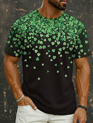  St. Patrick Herren Grafik Kleeblatt T Shirt Kurzarmshirt T-Shirt Kurzarm T-Shirt 3D-Druck Rundhalsausschnitt Hemd Täglich Designer Lässig Party St.Patrick's Day Ferien Schwarz Weiß Sommer Frühling