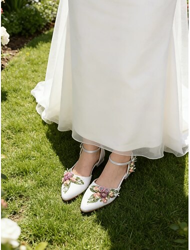  chaussures de mariage plates à fleurs blanches pour femmes avec bride à la cheville - chaussures de mariée élégantes pour les mariages et les cérémonies de jardin