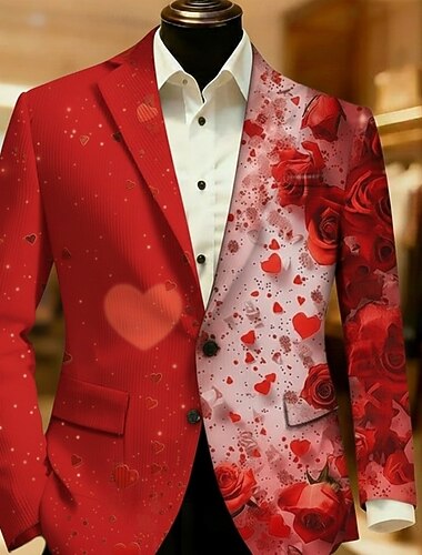  عيد الحب رجالي قلب جاكيت بليزر معطف موضة مريح متنفس فني كاجوال مناسب للبس اليومي ملابس الحفلات والسهرات مهرجان طباعة ثلاثية الأبعاد Buttons متعدد الجيب كل الفصول حز كم طويل أزرق أسود أحمر