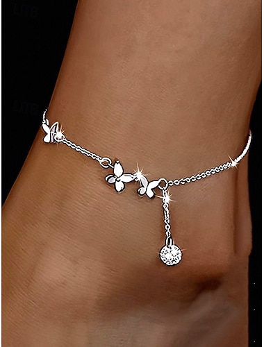  Dameankelkjede i sølvlegering med sommerfugl – elegant blomsterdesign med glitrende krystalldetaljer, perfekt for hverdagsbruk