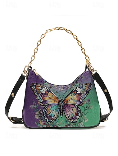  Damen-Schultertasche aus Kunstleder mit verstellbarem Riemen, Schmetterlingsmuster, in verschiedenen Farben erhältlich, vielseitige Tragemöglichkeiten für legere und formelle Anlässe.
