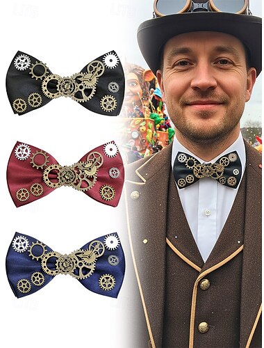 Mannen steampunk tandwiel strik - Multikleur verstelbare polyester strik voor carnaval cosplay en thematische feesten