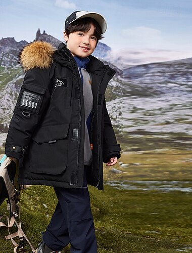  Kinderen Uniseks Donsjack Outdoorjas bovenkleding Effen Kleur camouflage Lange mouw Zak Houd Warm Windbestendig: jas Buiten Dagelijks Basic Zwart Rood Oranje Winter 5 jaar +