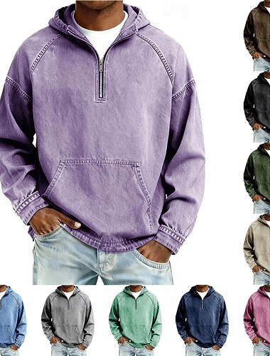  Homens Moletom Estacionar Quarter Zipper Hoodie Adamascado Preto Rosa Verde Tropa Azul Marinha Com Capuz Tecido Patchwork Desportos e Ar livre Casual Diário Roupa de rua Legal Roupa de Esporte