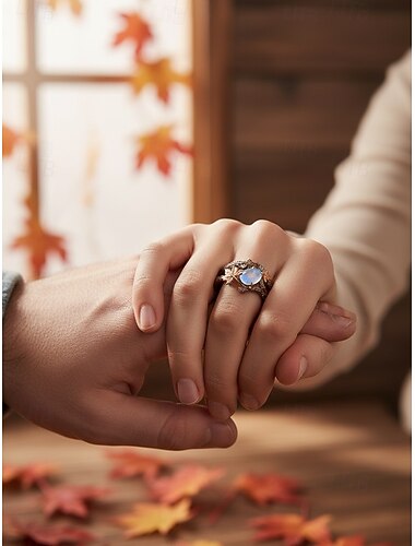  anel de galho de folha de bordo de pedra da lua inspirado na natureza – anel de noivado boho vintage para mulheres, joias exclusivas para casamentos e presentes