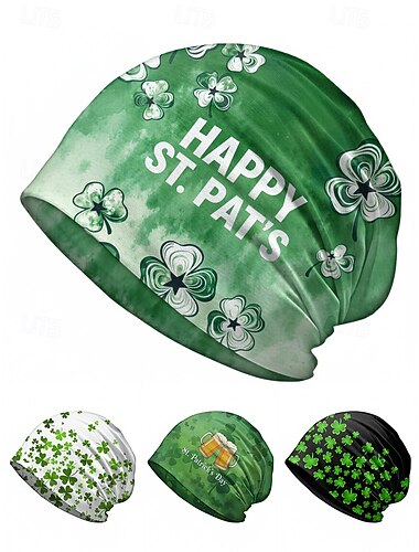  Damesmuts voor St. Patrick's Day, gemaakt van een katoen-polyester mix, verkrijgbaar in verschillende designs met klavertjes en feestelijke afbeeldingen, perfect voor feestelijke gelegenheden en dagelijks gebruik.