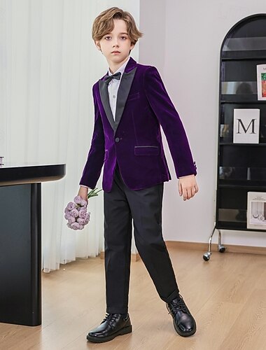  4 részes gyűrűhordozó öltöny fiú gyerek öltöny blézer &nadrág &ingek &nyakkendő fiú hivatalos öltöny hétköznapi kültéri party divat menő alapvető egyszínű fekete bordó lila poliészter