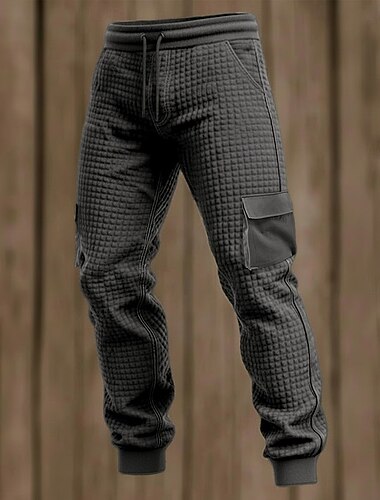  Homens Waffle Calças Cargo Corredores Calças Calça casual Bolsos Cintura elástica Bolso multi Tecido Conforto Comprimento total Casual Diário Ao ar livre Férias Moda Branco Vinho Micro-Elástica