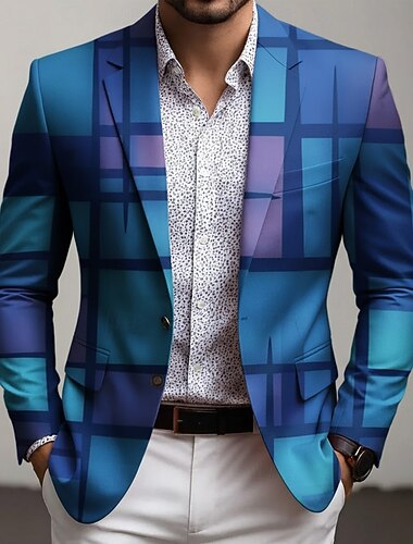  Per uomo Blocco di colori Geometrico Giacca blazer Cappotto Confortevole Traspirante Artistico Casual Quotidiano Abbigliamento da sera Casual Tasca Stampa 3D Bottoni Tutte le stagioni Dentellato