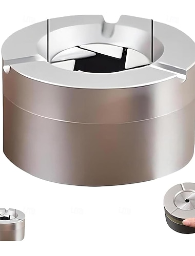  Cendrier à verrouillage par rotation à 360° en alliage d'aluminium avec couvercle à verrouillage par rotation, anti-odeurs et étanche. &Porte-cigarette coupe-vent pour voiture, bureau ou maison,