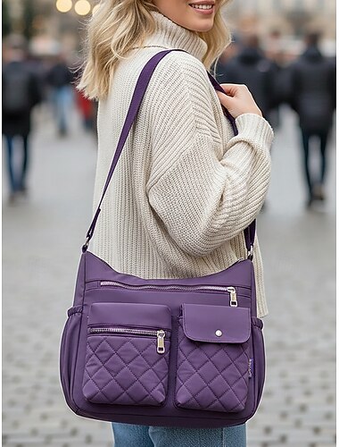  borsa a tracolla multitasche in nylon trapuntato da donna - tracolla impermeabile di grande capacità per viaggi, lavoro e uso quotidiano