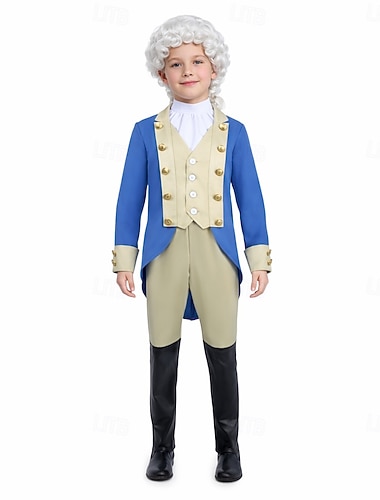  250e anniversaire des États-Unis Rococo Baroque Tenues Manches longues George Washington Alexander Hamilton Epoque Coloniale Déguisement Garçons Carnaval Jour de l'indépendance 4 juillet Enfant