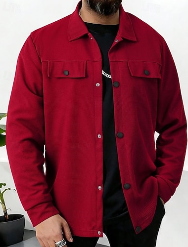  Voor heren Overhemd Wafel Shirt Normaal shirt Overhemd met knopen Overhemdjasje Effen Dagelijks Buiten Zwart Wijn Marineblauw Hemelsblauw Lange mouw Strijkijzer Lente Herfst Kleding Knop