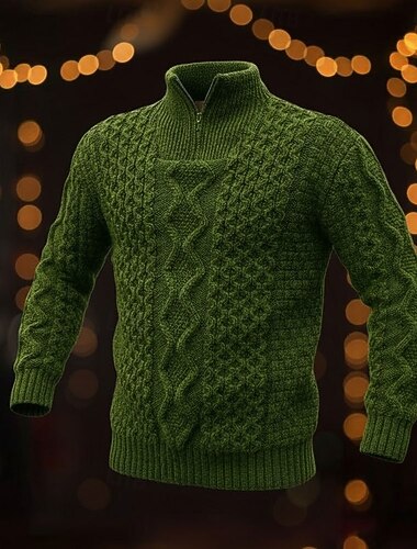  Herr Irländsk tröja Aran Pullovers Jultröjor Pullover tröja Kvartströja med dragkedja Ribbad Kabel Sticka Vanliga toppar Halv dragkedja Stickat Slät Hög krage Modernt Modernt Xmas Arbete Kläder Vinter