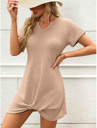  Damen Badeanzug Überwurf Badeanzugkleid Bademode Gestrickt Urlaub Strandbekleidung Einfarbig V Ausschnitt Kurze Ärmel Badeanzüge