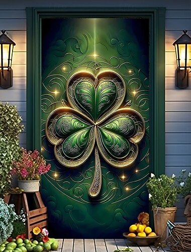  St. Patricks Day Poster Türabdeckung Banner für den Außenbereich Grüner Hut Kleeblatt Niedlich Modern 3D Party Wohnheim Jugendzimmer Studentenwohnheim Jungs, Männerhöhle, Studentenwohnheim