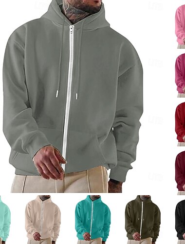  Herren Kapuzensweatshirt Vollreißverschluss-Kapuzensweatshirt Pullover Kapuzensweatshirt Fleece Kapuzensweatshirt Weinrot Schwarz Hellgrün Rosa Armeegrün Mit Kapuze Einfach Reißverschluss Sport