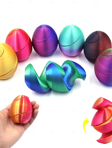  Lot de 7 œufs impossibles imprimés en 3D, en soie, avec spirale vortex arc-en-ciel, pour soulager le stress, jouets sensoriels de bureau pour enfants et adultes, cadeaux de Pâques originaux, jouets