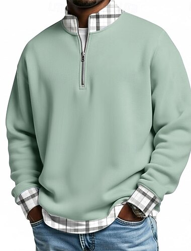  Herr Rutig Pikétröjor med dragkedja Långärmad Polotröjor farfars krage Ledigt Skola Fritids- Helgdag Dagliga kläder 3D-utskrift Quarter Zip Polo Vår Höst vinter Blå Marinblå Purpur