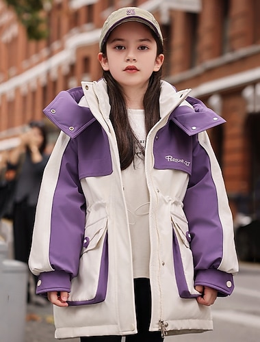  Bambini Ragazze Giacca in piuma Giacca Imbottita Blocco di colori Sport Tasca Tenere al caldo Antivento All'aperto Cappotto Capispalla 5 anni + Inverno Rosa Viola Cachi